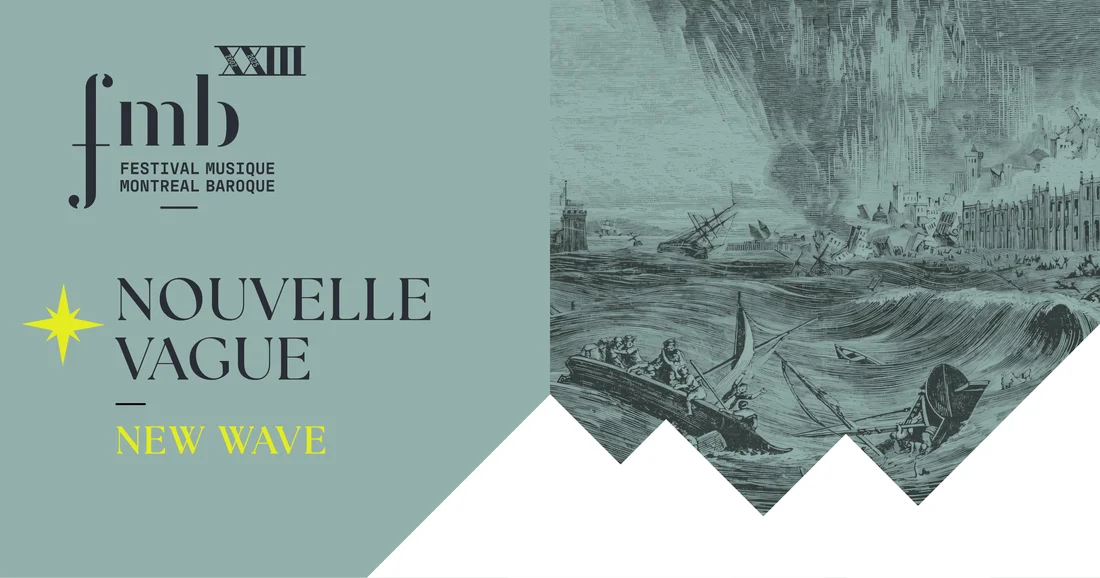 Teal image with the Festival's logo, the title of the concert, and a detailed line drawing of boats on the waves