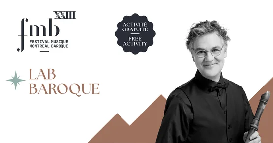 Le logo du Festival, le titre du concert et une photo de Francis Colpron avec son flûte à bec