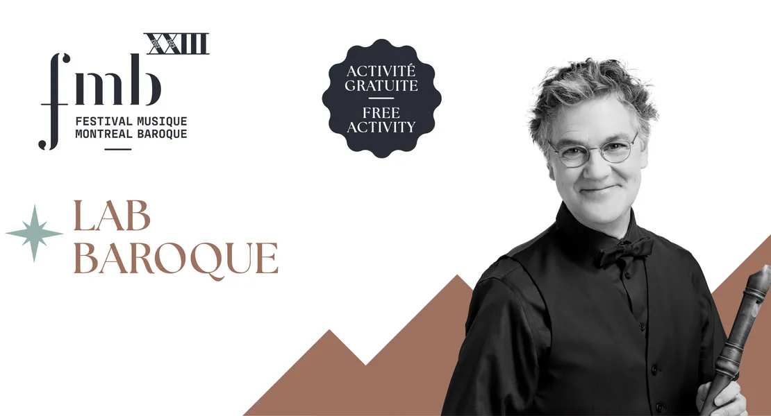 Le logo du Festival, le titre du concert et une photo de Francis Colpron avec son flûte à bec